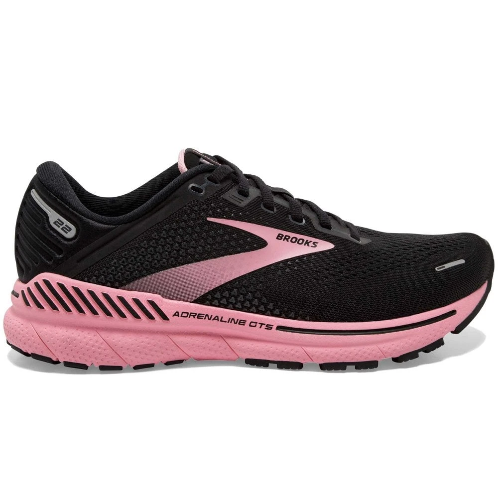 BROOKS Adrenaline GTS 22 Wide D Womens Running Shoes Black/Dianthus/Silver 1 BROOKS Adrenaline GTS 22 Wide D Womens Running Shoes Black/Dianthus/Silver