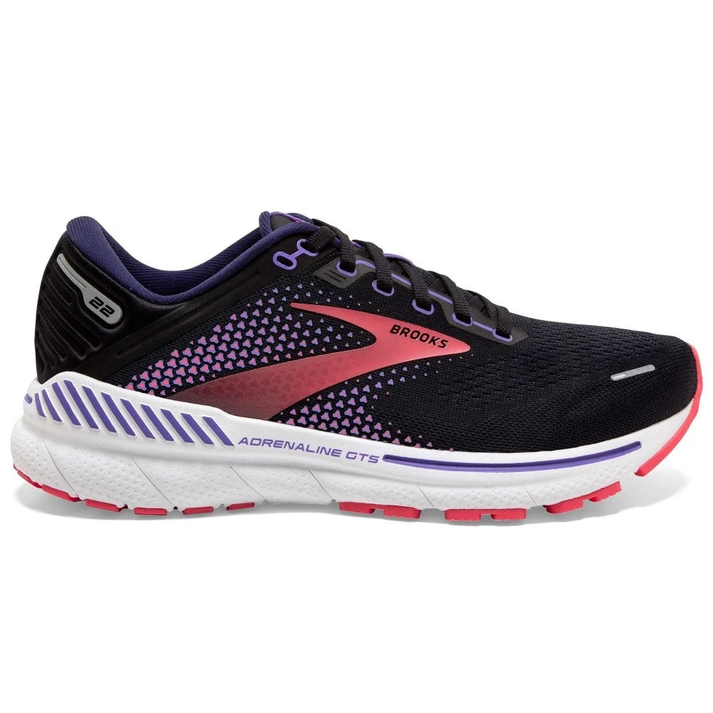BROOKS Adrenaline GTS 22 Wide D Womens Running Shoes Black/Purple/Coral 1 BROOKS Adrenaline GTS 22 Wide D Womens Running Shoes Black/Purple/Coral