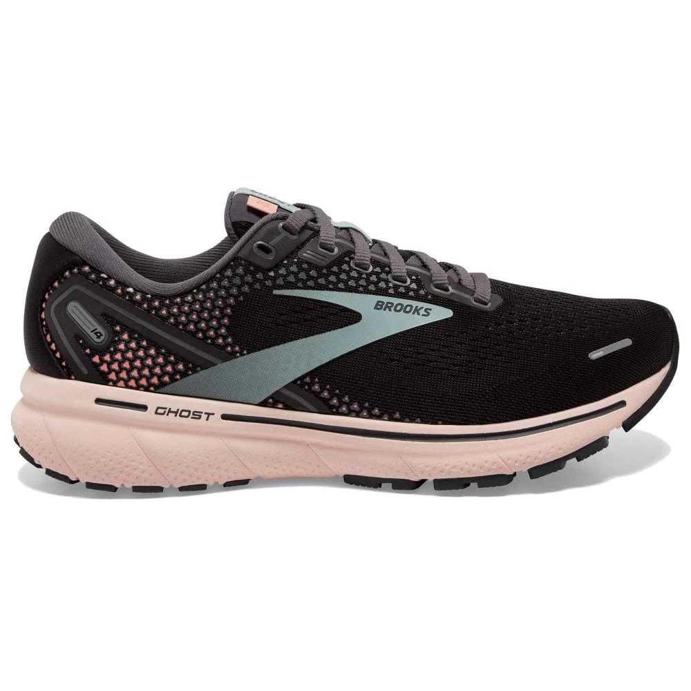 BROOKS Ghost 14 Womens Running Shoes Black/Pearl/Peach 1 BROOKS Ghost 14 Womens Running Shoes Black/Pearl/Peach