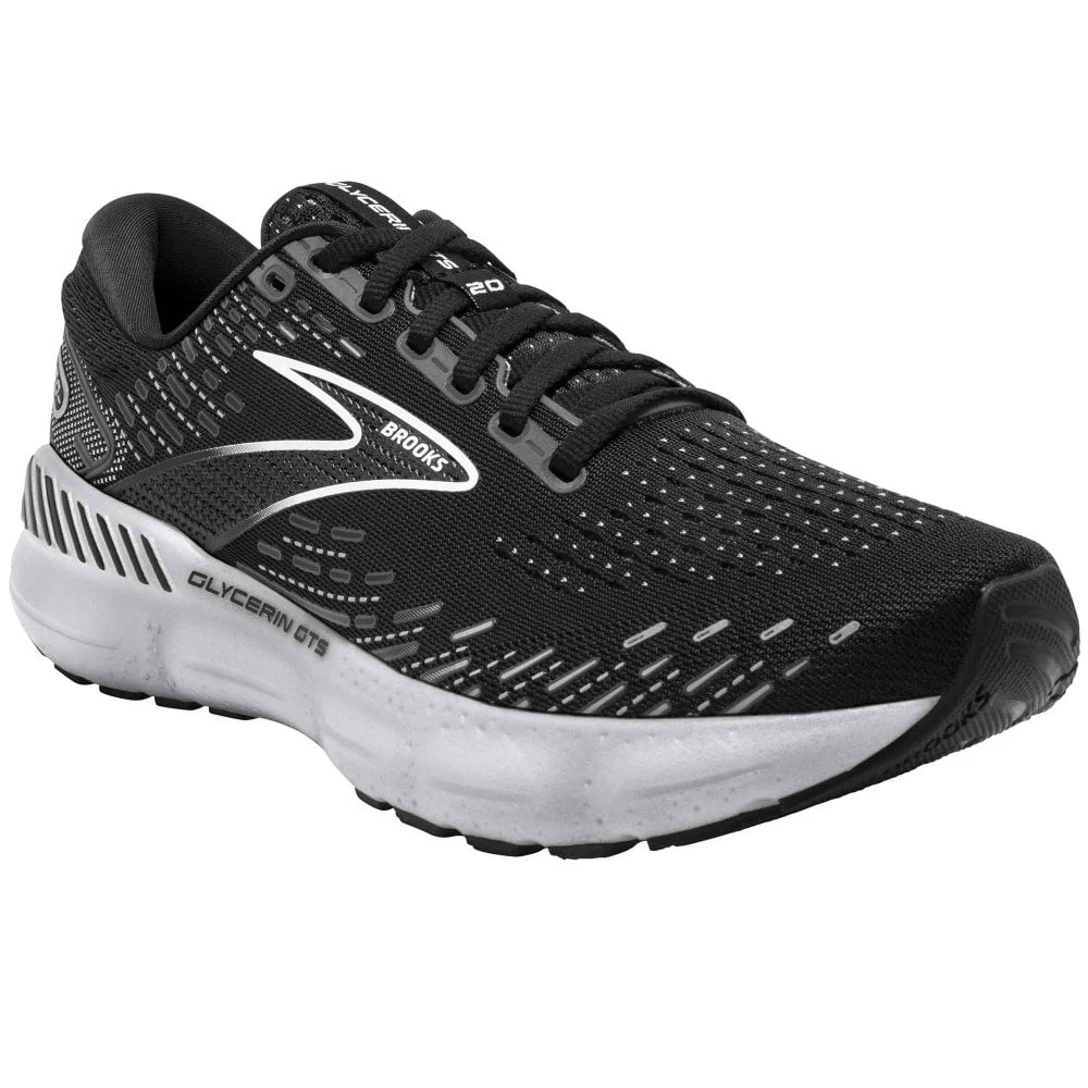 BROOKS Glycerin GTS 20 Wide D Womens Running Shoes Black/White/Alloy 1 BROOKS Glycerin GTS 20 Wide D Womens Running Shoes Black/White/Alloy